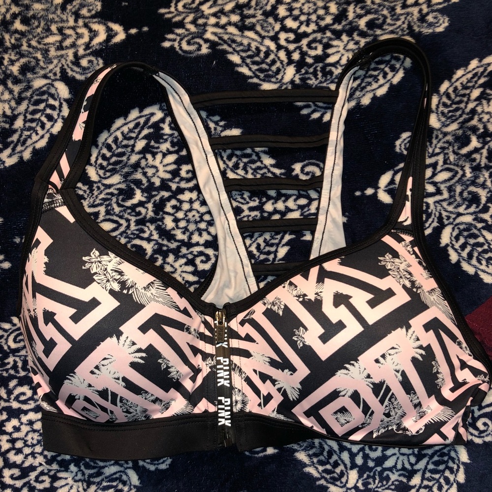 PINK front zipper sports bra